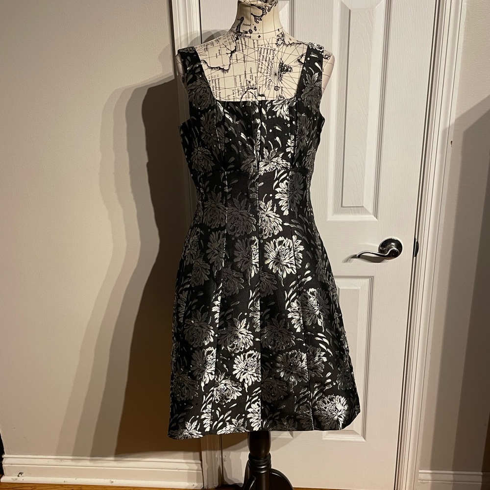 🎯R&M Richards Brocade Jacquard panels Pleated Overlay Formal Evening Foral 10